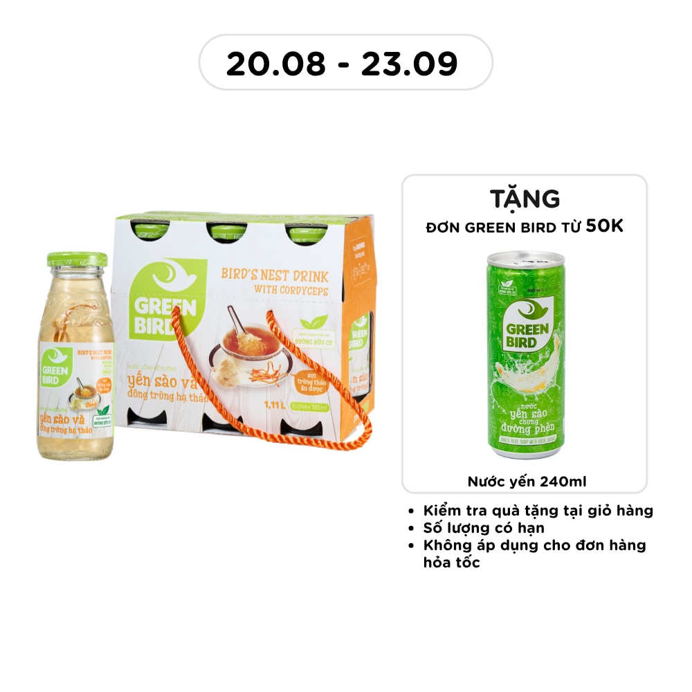 Nước Uống Bổ Dưỡng Green Bird Yến Sào Và Đông Trùng Hạ Thảo 185mlx6Pcs image