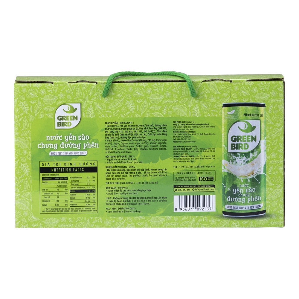 Nước Uống Bổ Sung Green Bird Yến Sào Chưng Đường Phèn 240mlx6Pcs
