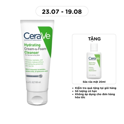 CERAVE - Sữa Rửa Mặt Cerave Hydrating Cream-To-Foam Cleanser Làm Sạch Và Cấp Ẩm Cho Da Thường Và Da Khô 100ml image