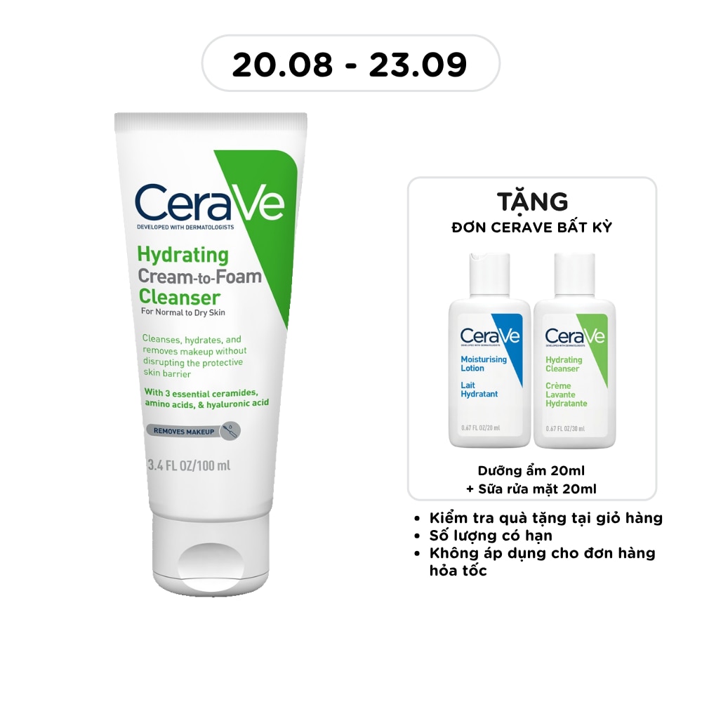 Sữa Rửa Mặt Cerave Hydrating Cream-To-Foam Cleanser Làm Sạch Và Cấp Ẩm Cho Da Thường Và Da Khô 100ml image