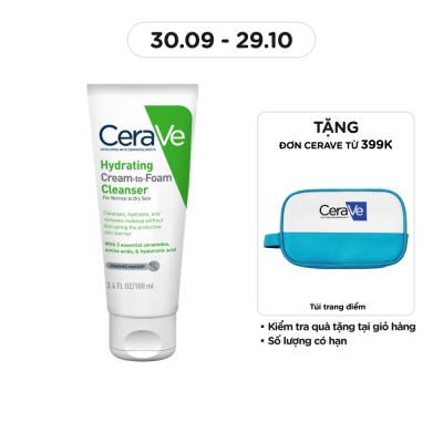 CERAVE Sữa Rửa Mặt Cerave Hydrating Cream-To-Foam Cleanser Làm Sạch Và Cấp Ẩm Cho Da Thường Và Da Khô 100ml