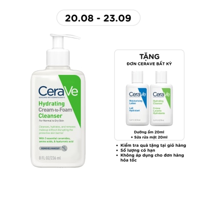 CERAVE - Sữa Rửa Mặt Cerave Hydrating Cream-To-Foam Cleanser Làm Sạch Và Cấp Ẩm Cho Da Thường Và Da Khô 236ml image