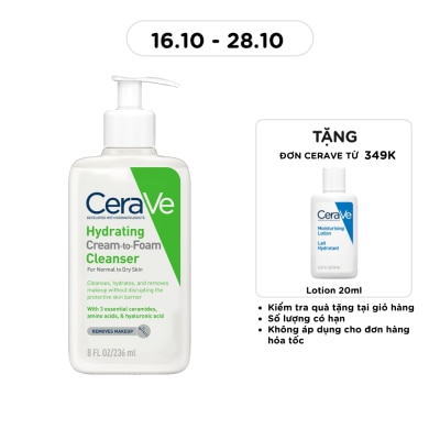CERAVE Sữa Rửa Mặt Cerave Hydrating Cream To Foam Cleanser Làm Sạch Và Cấp Ẩm Cho Da Thường Và Da Khô 236ml image