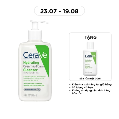 CERAVE - Sữa Rửa Mặt Cerave Hydrating Cream-To-Foam Cleanser Làm Sạch Và Cấp Ẩm Cho Da Thường Và Da Khô 236ml image