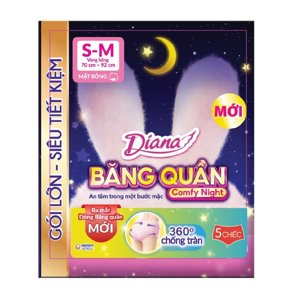 Băng Vệ Sinh Dạng Quần Diana Comfy Night Size S-M 5 Miếng