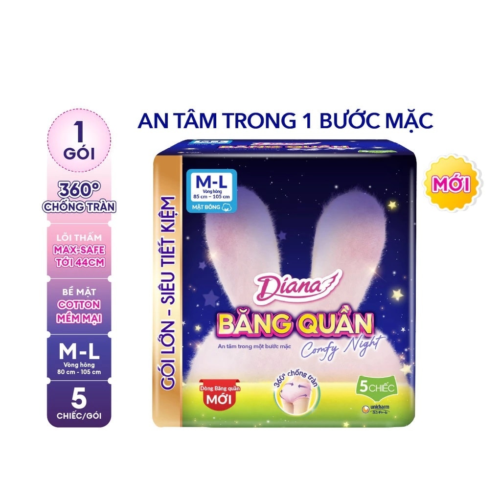 Băng Vệ Sinh Dạng Quần Diana Comfy Night Size M-L 5 Miếng