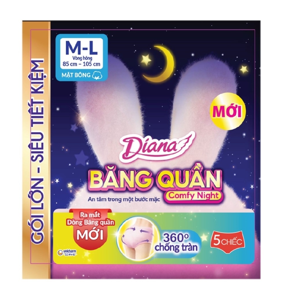 Băng Vệ Sinh Dạng Quần Diana Comfy Night Size M-L 5 Miếng