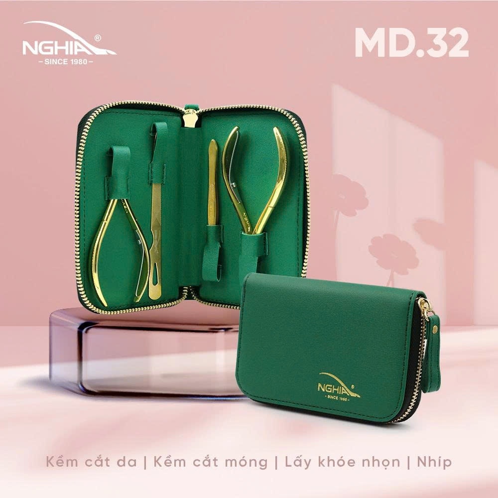 Combo Kềm Nghĩa Mạ Vàng MD.32(Kềm Cắt Da+Kềm Cắt Móng+Nhíp+Lấy Khóe Đầu Nhọn)