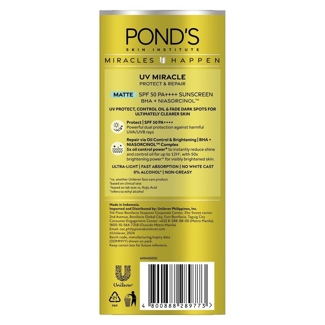 UV Miracle Matte Sunscreen SPF50 50g
