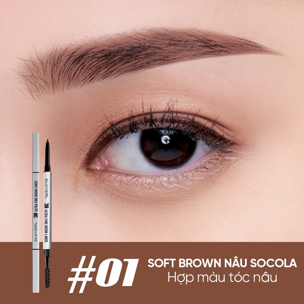 Chì Kẻ Mày 2 Đầu Silkygirl 3D Ultra Fine Brown Liner 0.1g .#01 Soft Brown