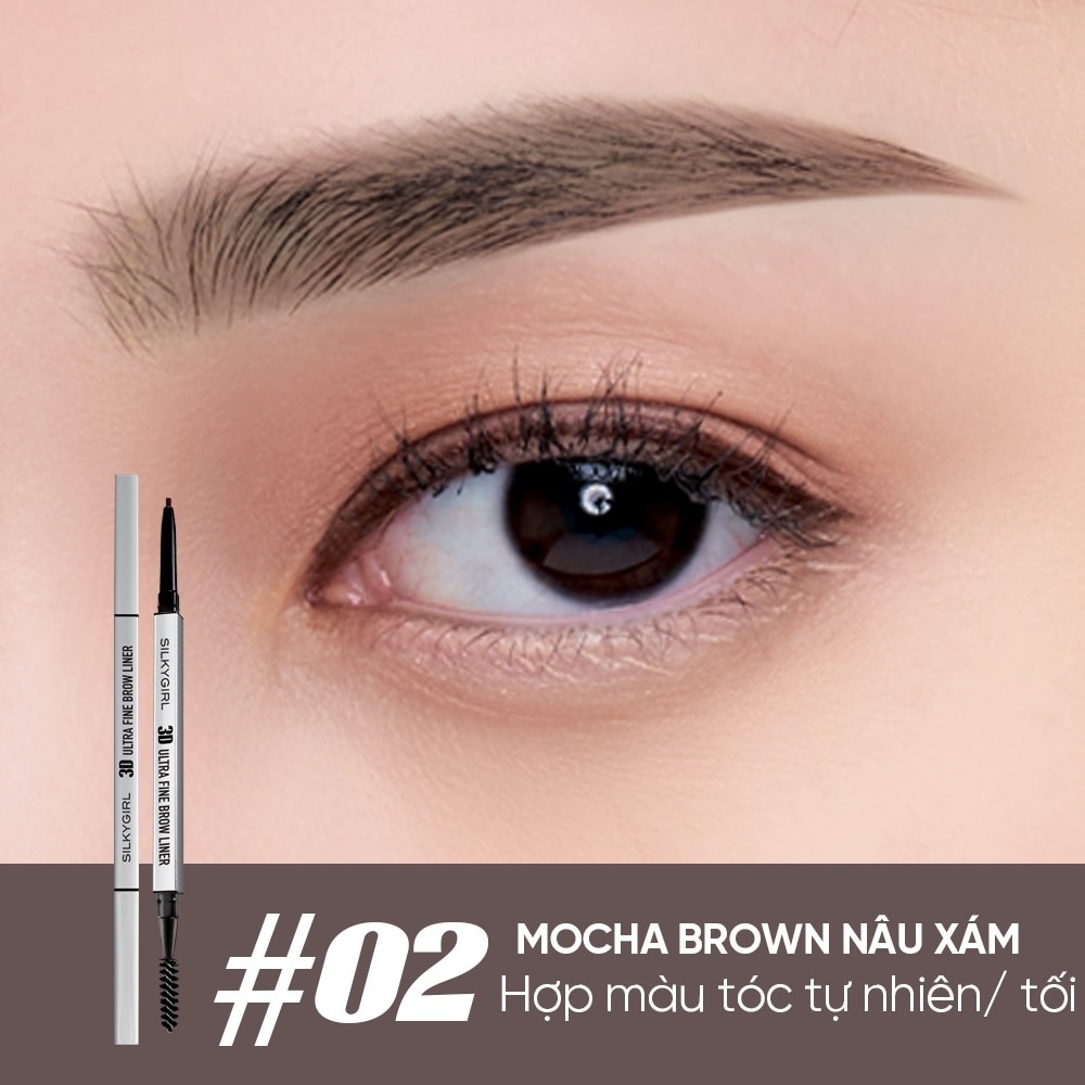 Chì Kẻ Mày 2 Đầu Silkygirl 3D Ultra Fine Brown Liner 0.1g .#02 Mocha Brown