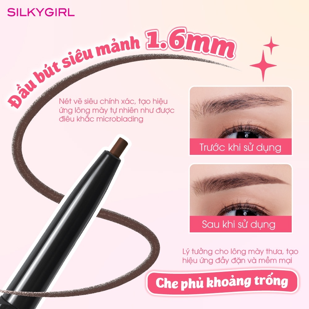 Chì Kẻ Mày 2 Đầu Silkygirl 3D Ultra Fine Brown Liner 0.1g .#02 Mocha Brown