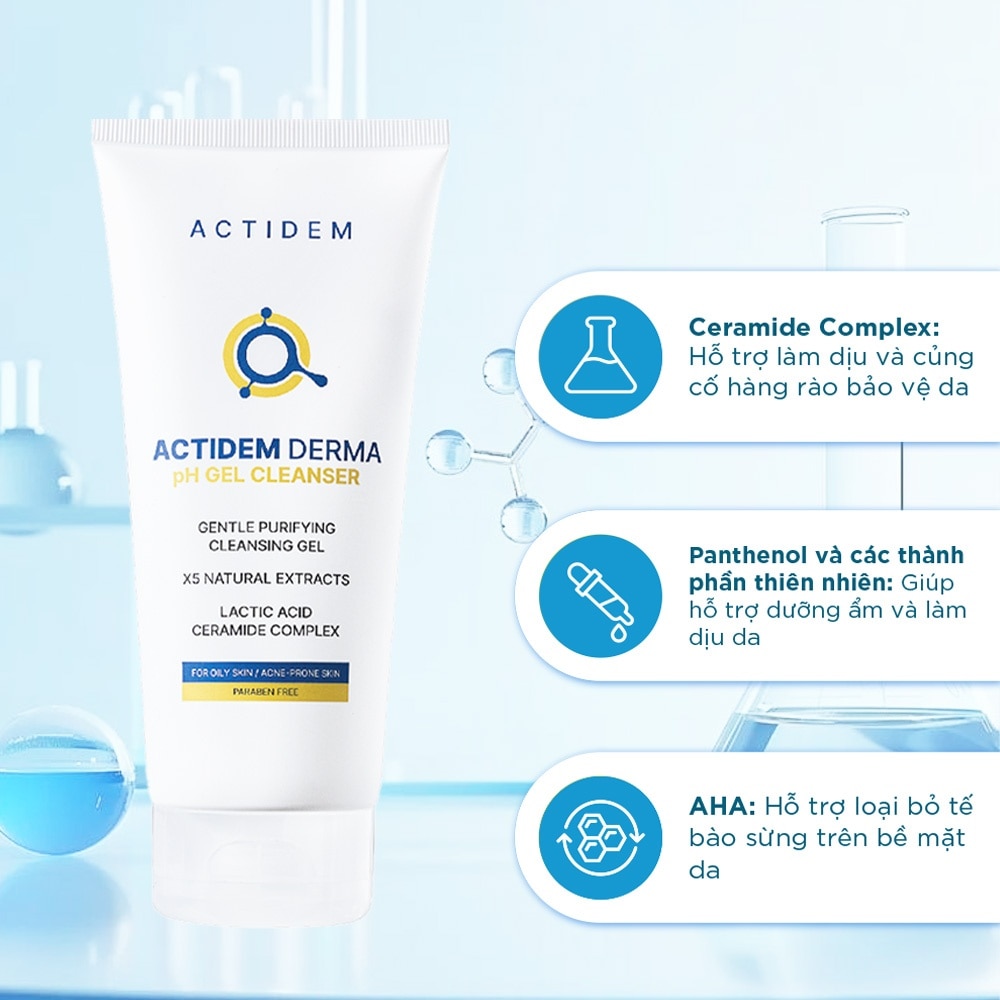Gel Rửa Mặt Cho Da Dầu Mụn Actidem Derma pH Gel Cleanser 150ml