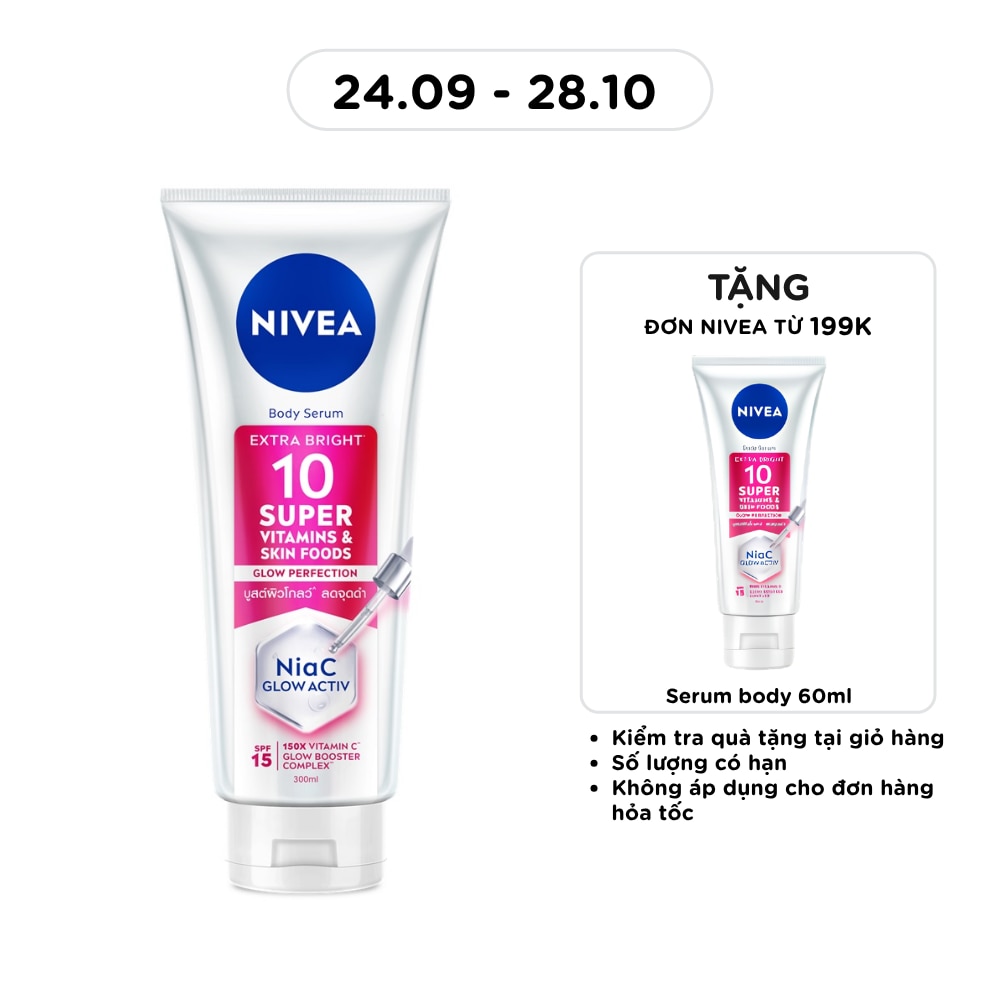 Tinh Chất Dưỡng Thể Nivea Body Serum Extra Bright 10 Super Vitamins&Skin Foods Glow Perfection 300ml image