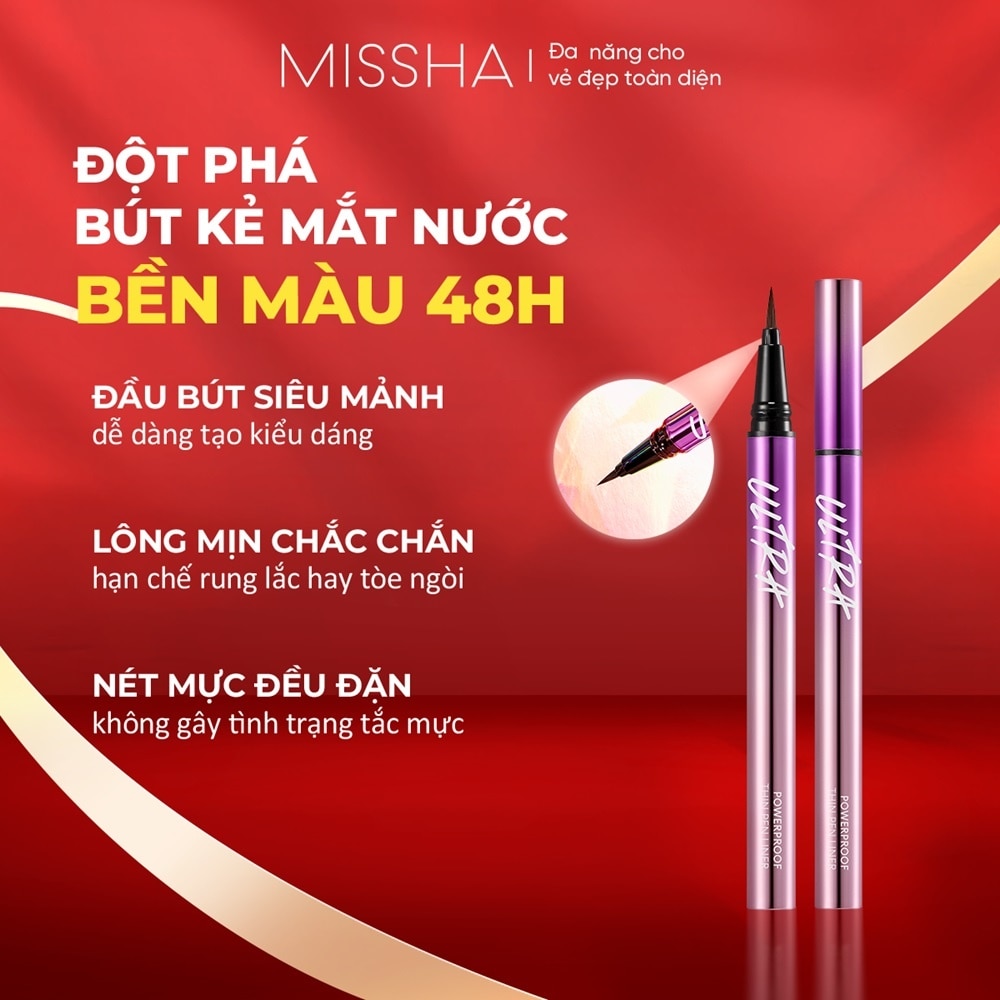 Bút Kẻ Mắt Nước Missha Ultra Powerproof Thin Pen Liner 0.4g .#Black