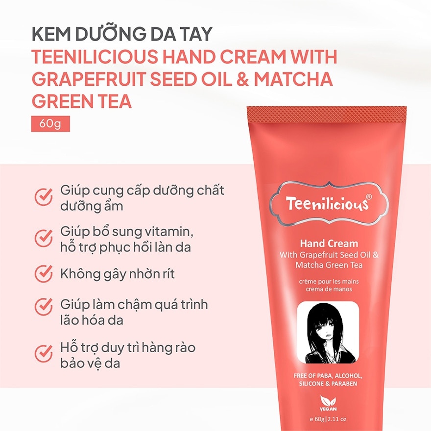 Teenilicious Hand Cream With Grapefruit Seed Oil & Matcha Green Tea 60g