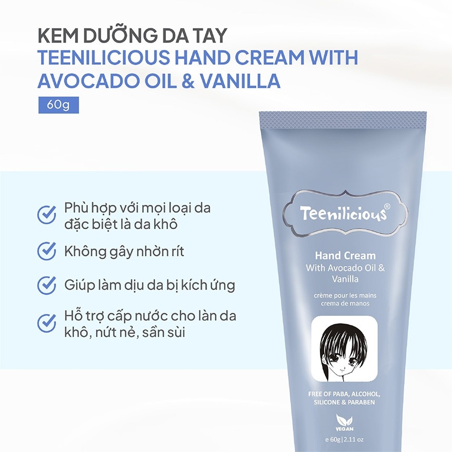 Kem Dưỡng Tay Teenilicious Bơ & Vani Avocado Oil & Vanilla 60g