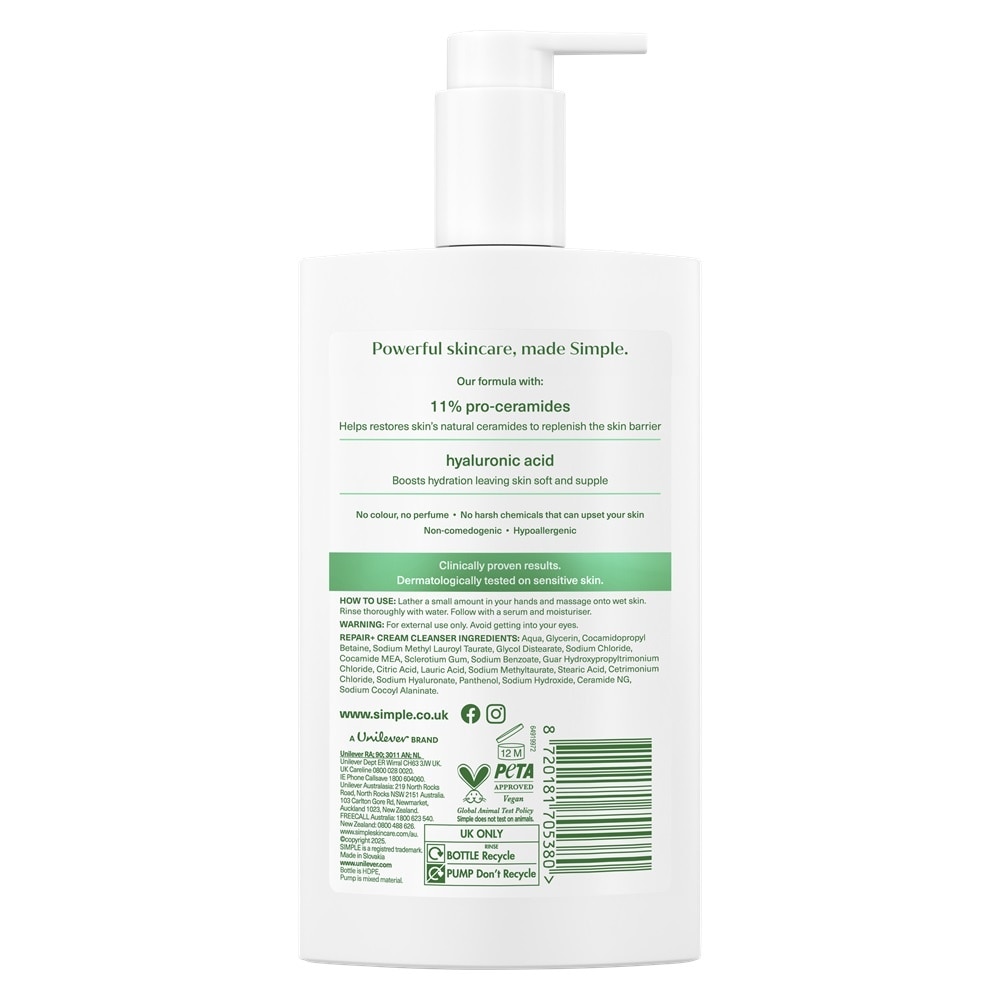 Sữa Rửa Mặt Simple Repair+ Cream Cleanser 240ml