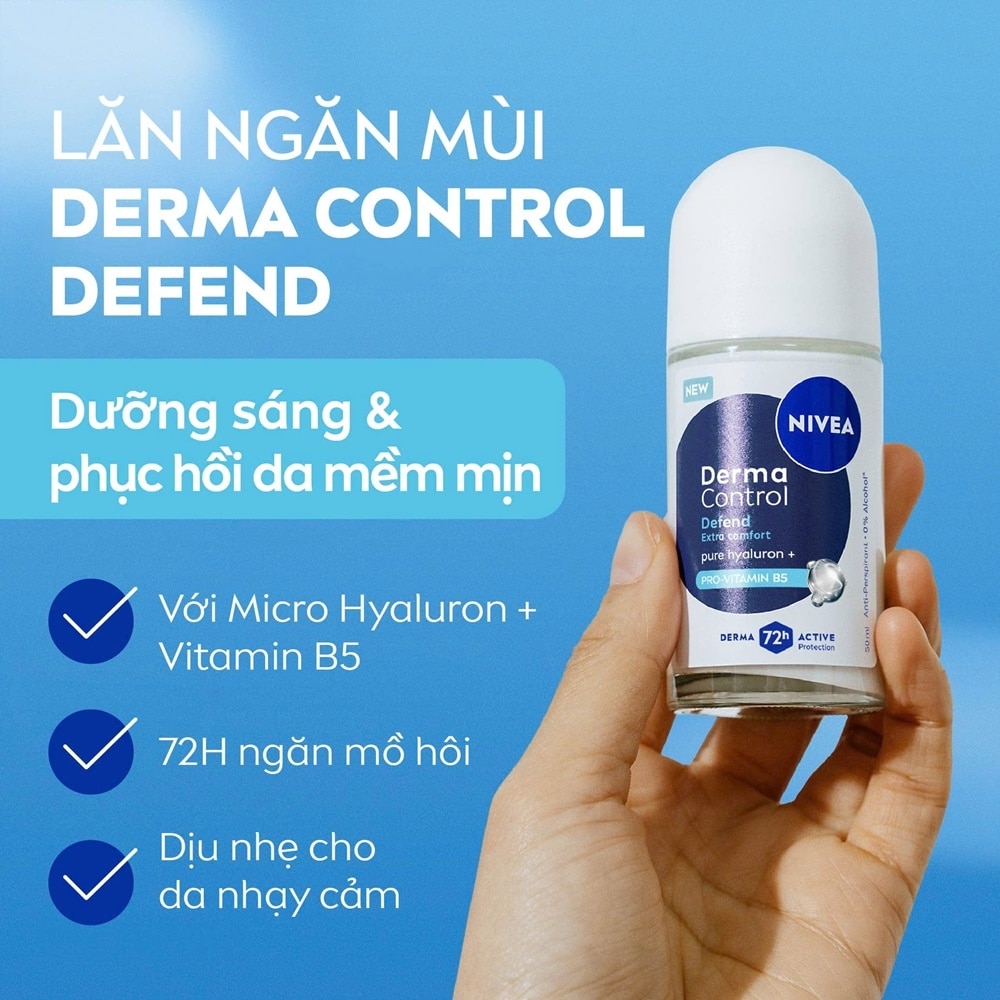 Lăn Ngăn Mùi Nivea Derma Control Defend Roll On Dưỡng Sáng Và Phục Hồi 50ml