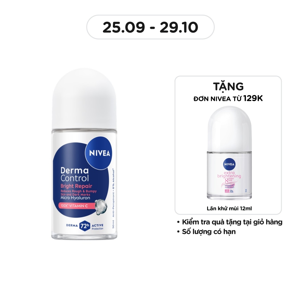 Lăn Ngăn Mùi Nivea Derma Control Bright Repair Roll On Dưỡng Sáng Đều Màu 50ml