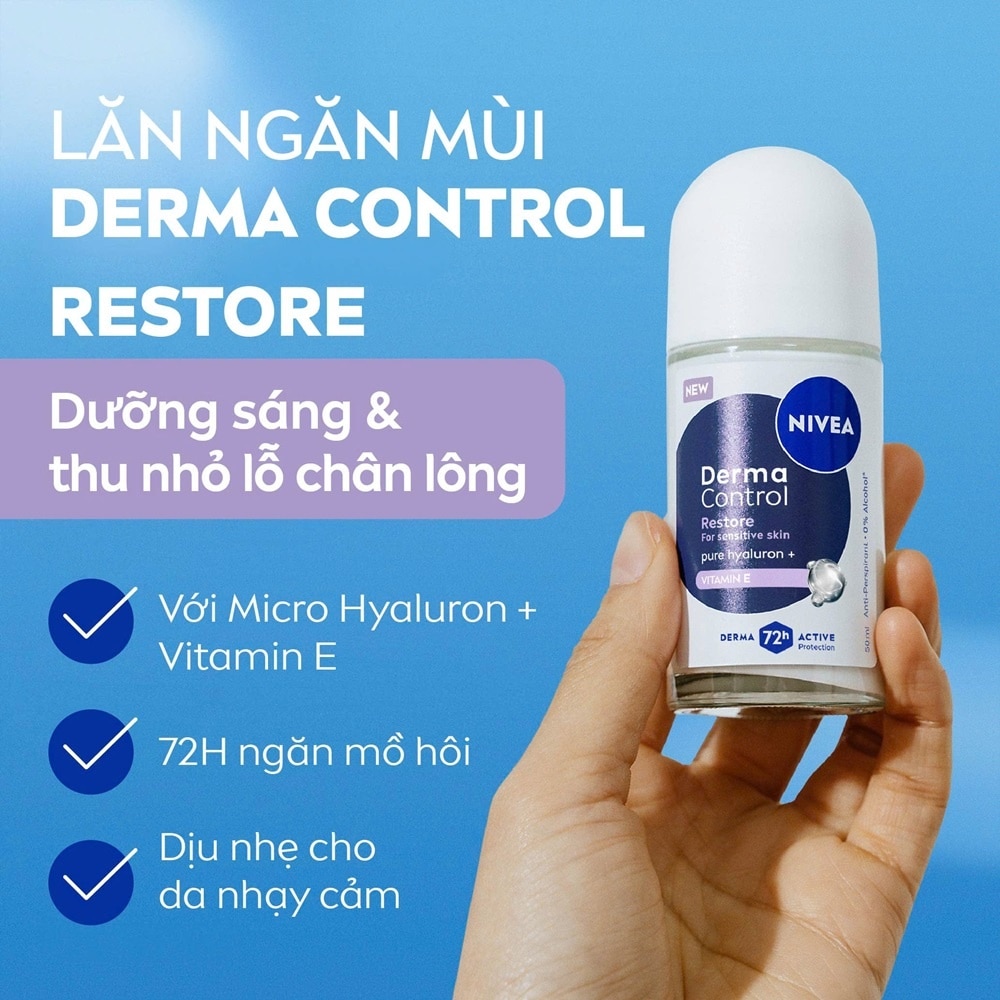 Lăn Ngăn Mùi Nivea Derma Control Restore Roll On Dưỡng Sáng Mềm Mịn 50ml
