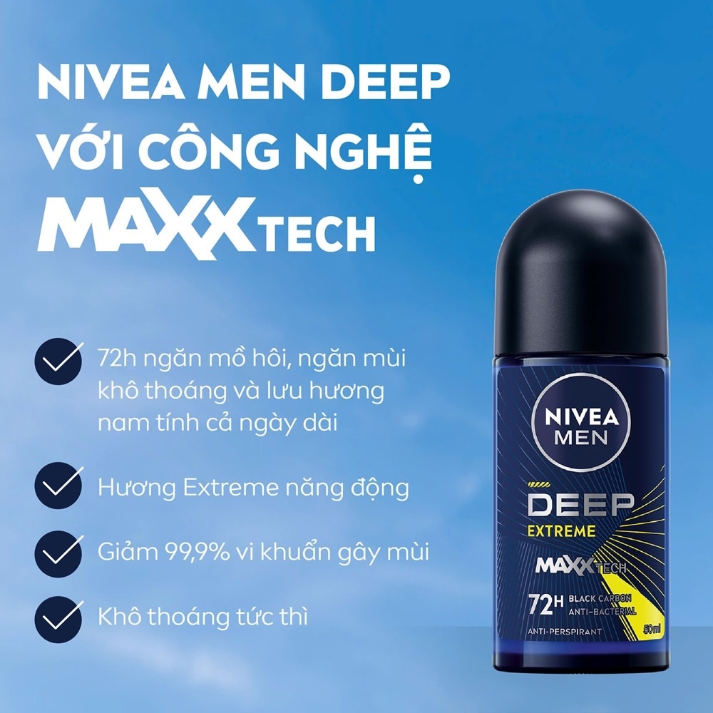 Lăn Khử Mùi Nam Nivea Men Deep Extreme Hương Năng Động Tươi Mát 50ml