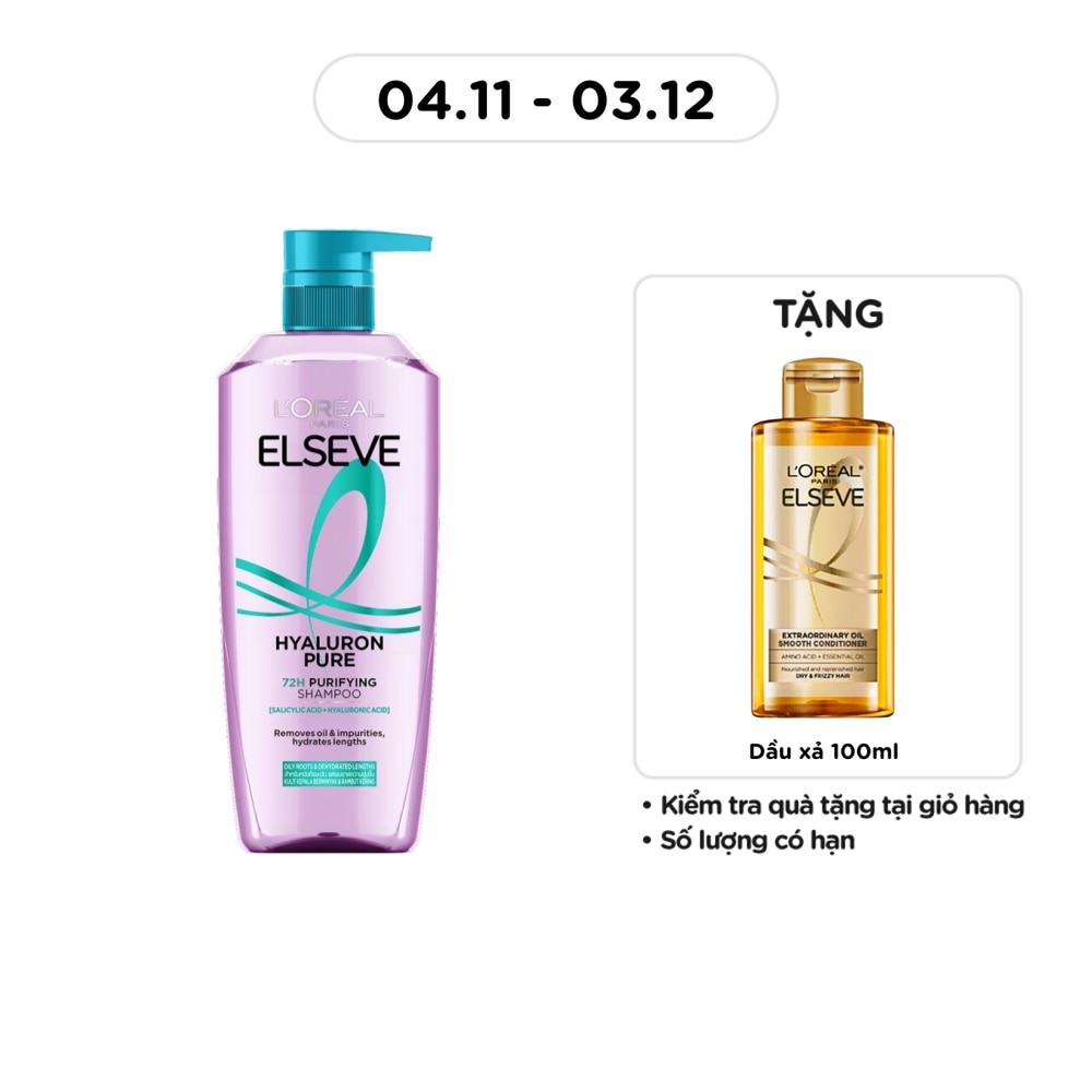 Dầu Gội L'oreal Elseve Hyaluron Pure 72H Purifying Shampoo 620ml