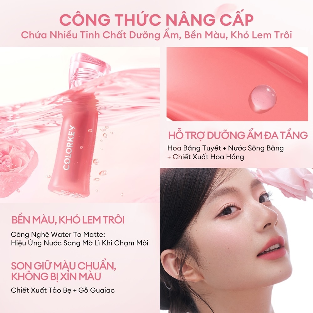 Son Bóng Colorkey Soft Matte Water Tint 2.5g .#P307 Cánh Hồng Khô