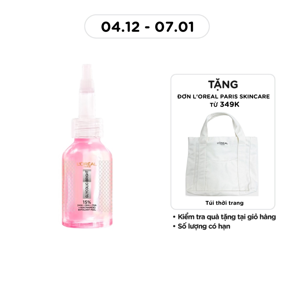 Tinh Chất L'oreal Paris Glycolic Bright Anti Dark Spot Exfoliant Peel Sáng Da Làm Sạch Tế Bào Da Chết 25ml