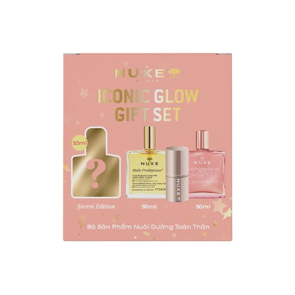 Combo Nuxe(Dầu Có Nhũ 50ml+Dầu Dưỡng 50ml+Dầu Dưỡng Secret 10ml+Cọ)