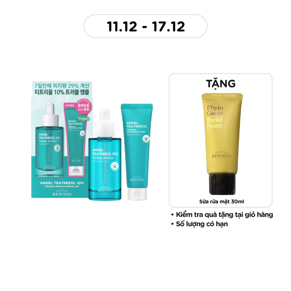 Combo Beyond (Tinh Chất Angel Teatreeol 10% Trouble Ampoule 50ml + Sữa Rửa Mặt 31ml)