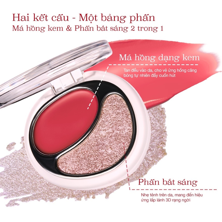 Kem Má Hồng & Bắt Sáng Joocyee Cream Blush And Highlighting Duo 7g .#D260 Fiery Peach