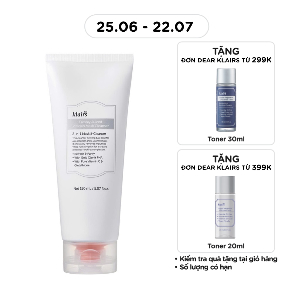 Sữa Rửa Mặt Dear, Klairs Freshly Juiced Vitamin Mask Cleanser 150ml