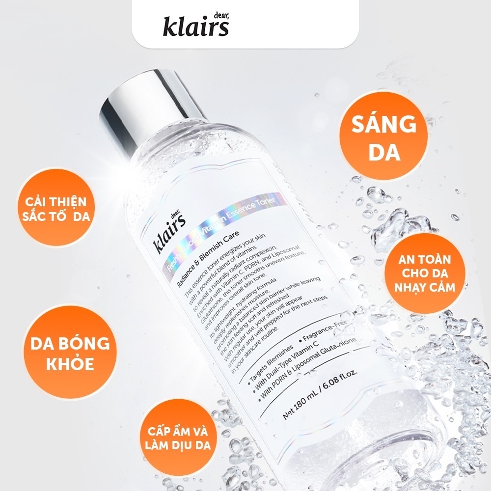 Nước Hoa Hồng Dear, Klairs Freshly Juiced Vitamin Essence Toner 180ml
