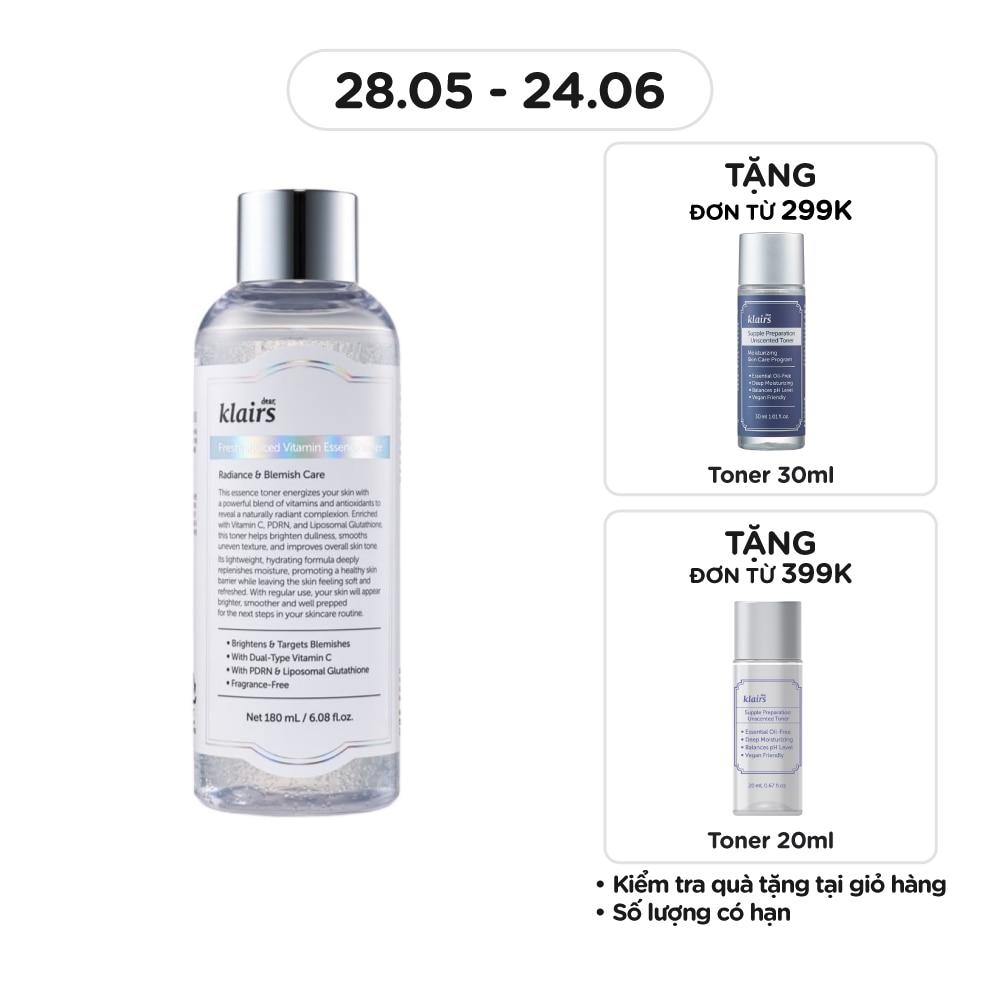 Nước Hoa Hồng Dear, Klairs Freshly Juiced Vitamin Essence Toner 180ml