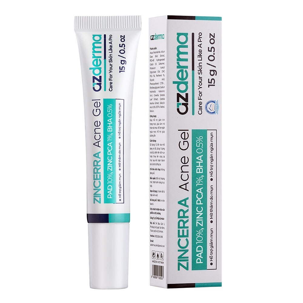 Gel Azderma Zincerra Acne Gel Hỗ Trợ Giảm Mụn Mờ Thâm 15g