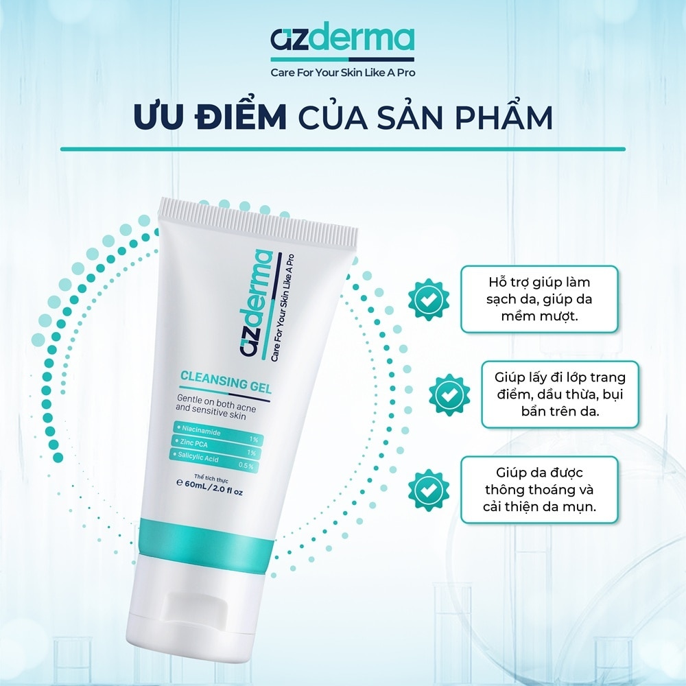 Sữa Rửa Mặt Azderma Cleansing Gel Dịu Nhẹ Cho Da Dầu Mụn 60ml