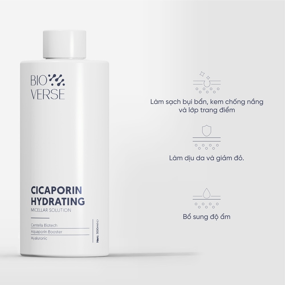 Nước Tẩy Trang Làm Sạch và Cấp Ẩm Bioverse Cicaporin Hydrating Micellar Solution 300ml