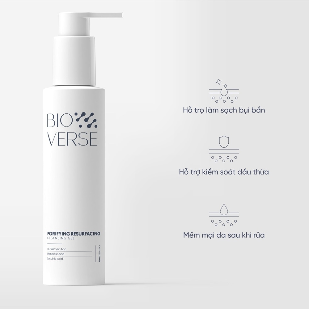 Sữa Rửa Mặt Làm Sạch Da Bioverse Porifying Resurfacing Cleansing Gel 150ml