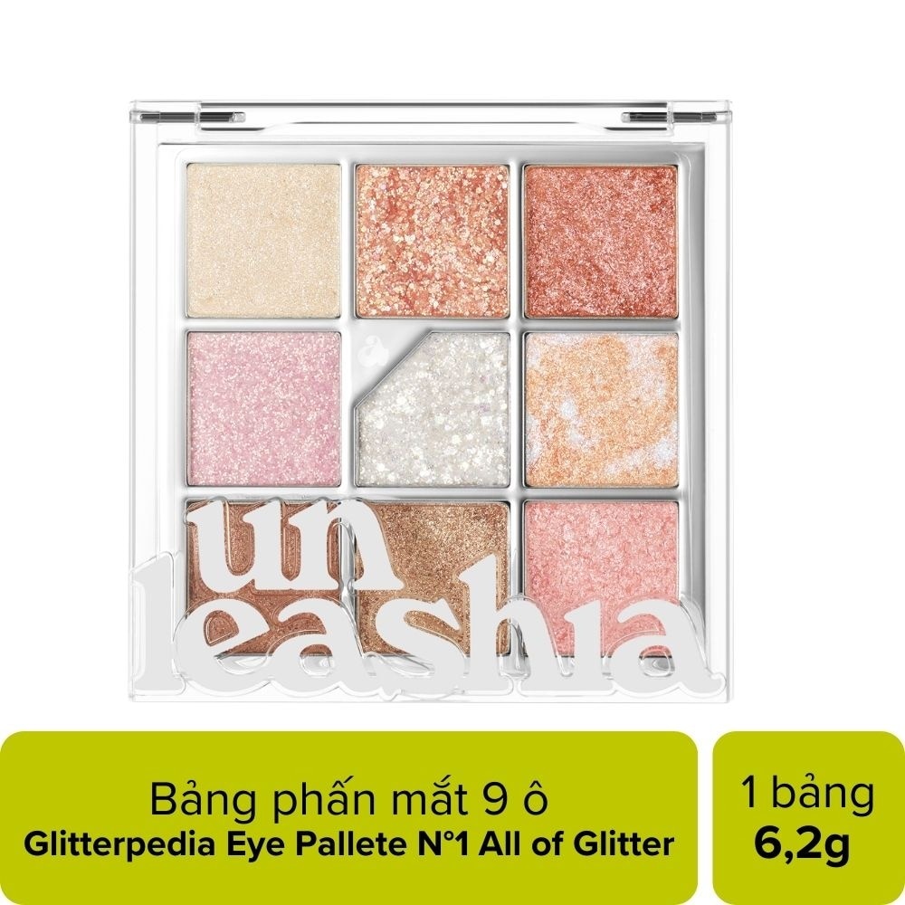 Bảng Phấn Mắt 9 Ô Unleashia Glitterpedia Eye Palette 6.2g .#No.1 All Of Glitter