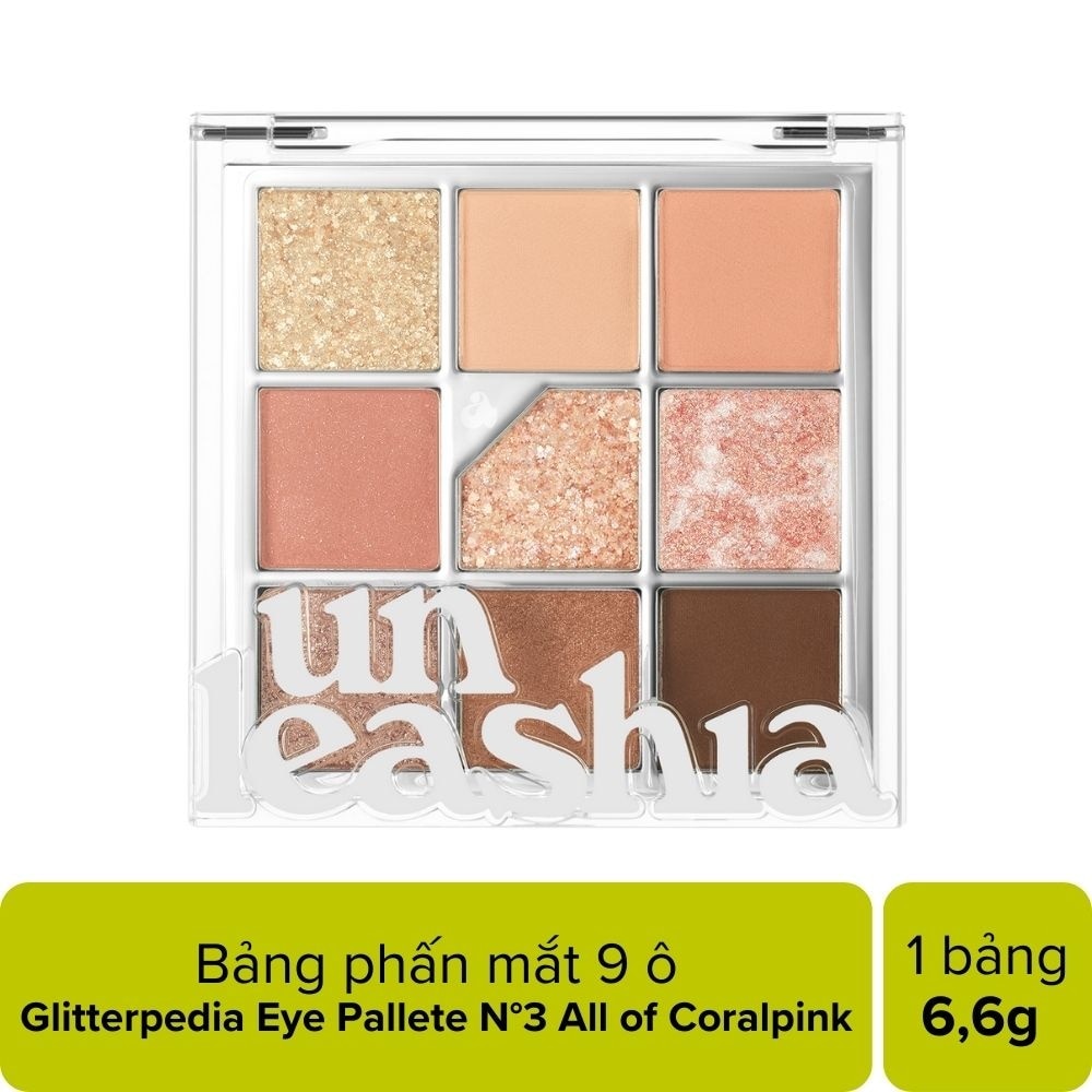 Bảng Phấn Mắt 9 Ô Unleashia Glitterpedia Eye Palette 6.2g .#No.3 All of Coralpink