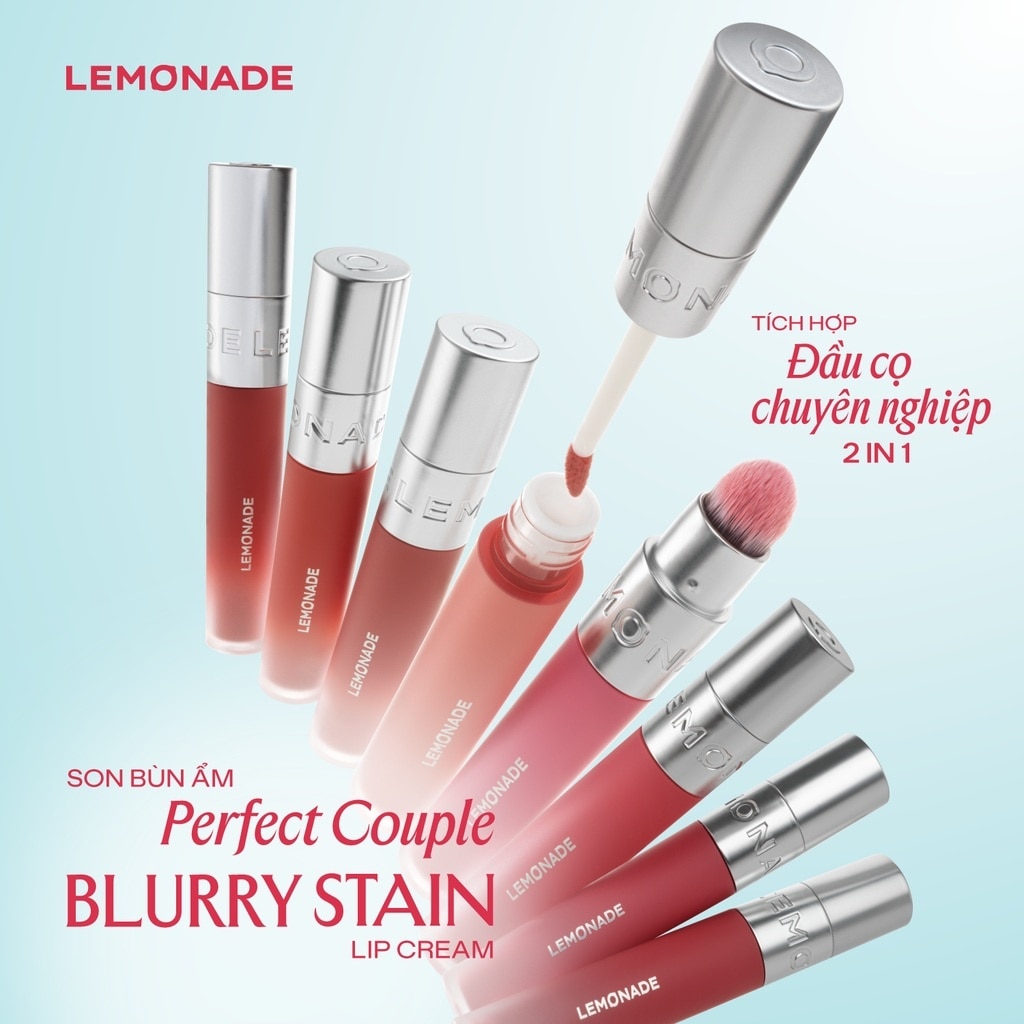 Son Kem 2 Đầu Lemonade Perfect Couple Blurry Stain Lip Cream 3.5g .#Vow Đỏ Phớt Hồng Nâu