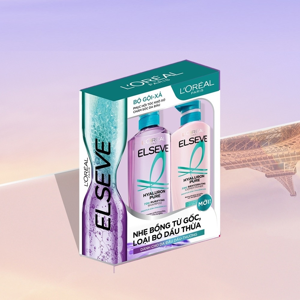 Combo L'oreal Elseve Hyaluron Pure (Dầu Gội 620ml+Dầu Xả 375ml)