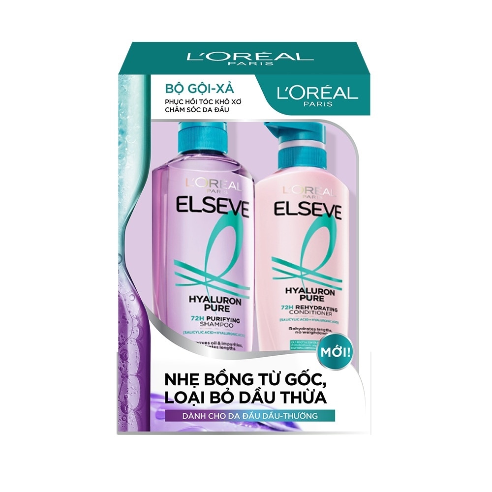 Combo L'oreal Elseve Hyaluron Pure (Dầu Gội 620ml+Dầu Xả 375ml)
