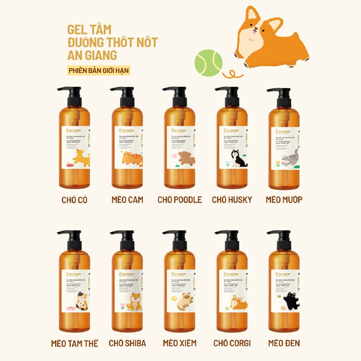 Gel Tắm Cocoon Đường Thốt Nốt An Giang Phiên Bản Chung Tay Cứu Trợ Chó Mèo Lang Thang 500ml