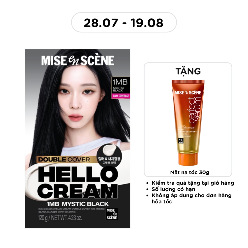 Kem Nhuộm Tóc Phủ Bạc mise en scène Hello Cream Double Cover 120g .#1MB Đen Tuyền