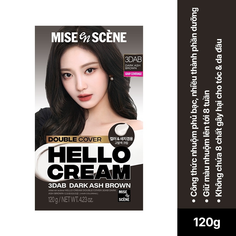 mise en scène Hello Cream Double Cover 120g .#3DAB Dark Ash Brown