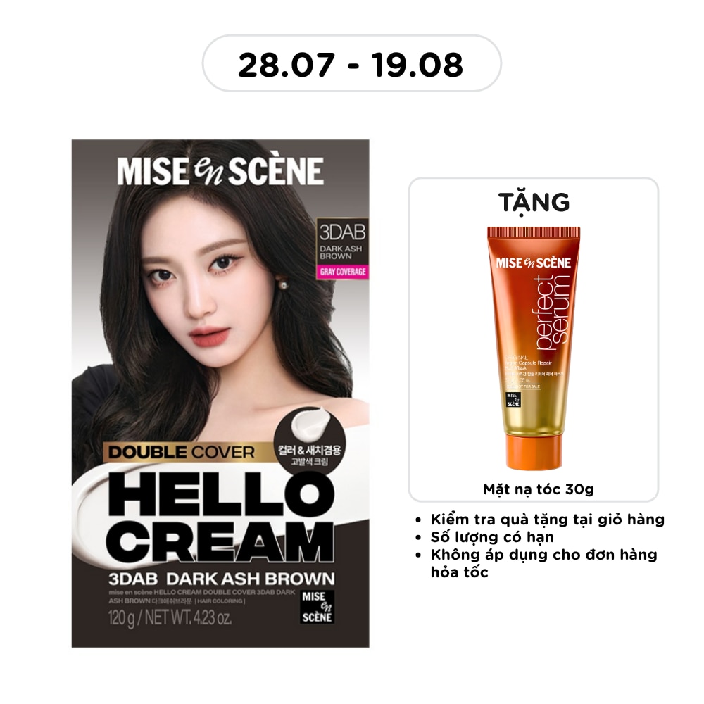 Kem Nhuộm Tóc Phủ Bạc mise en scène Hello Cream Double Cover 120g .#3DAB Nâu Khói Trầm image