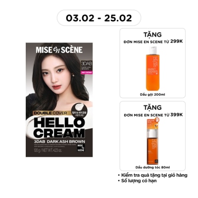 MISE EN SCÈNE Kem Nhuộm Tóc Phủ Bạc mise en scène Hello Cream Double Cover 120g .#3DAB Nâu Khói Trầm
