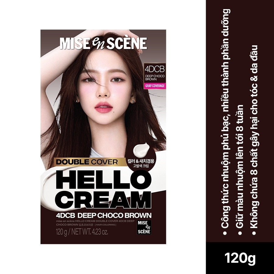Kem Nhuộm Tóc Phủ Bạc mise en scène Hello Cream Double Cover 120g .#4DCB Nâu Choco Đậm